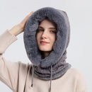Winter Thick Plush Hat With Scarf - Windproof Warm Knit Hats Hooded