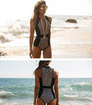 New European and American style Swimsuit - black and white retro print