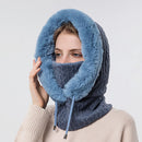 Winter Thick Plush Hat With Scarf - Windproof Warm Knit Hats Hooded