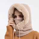 Winter Thick Plush Hat With Scarf - Windproof Warm Knit Hats Hooded