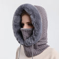 Winter Thick Plush Hat With Scarf - Windproof Warm Knit Hats Hooded